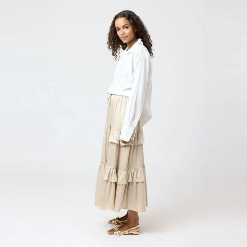 Kerri Rosenthal Athena Maxi Skirt High Waisted Ruffle Tired Pull-on M 286402